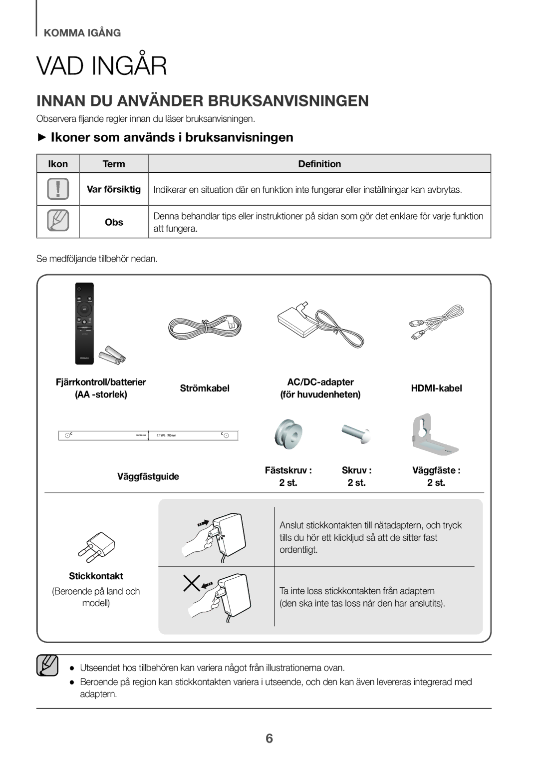 Samsung HW-K860/XE manual Vad ingår, Innan du använder bruksanvisningen, ++Ikoner som används i bruksanvisningen 