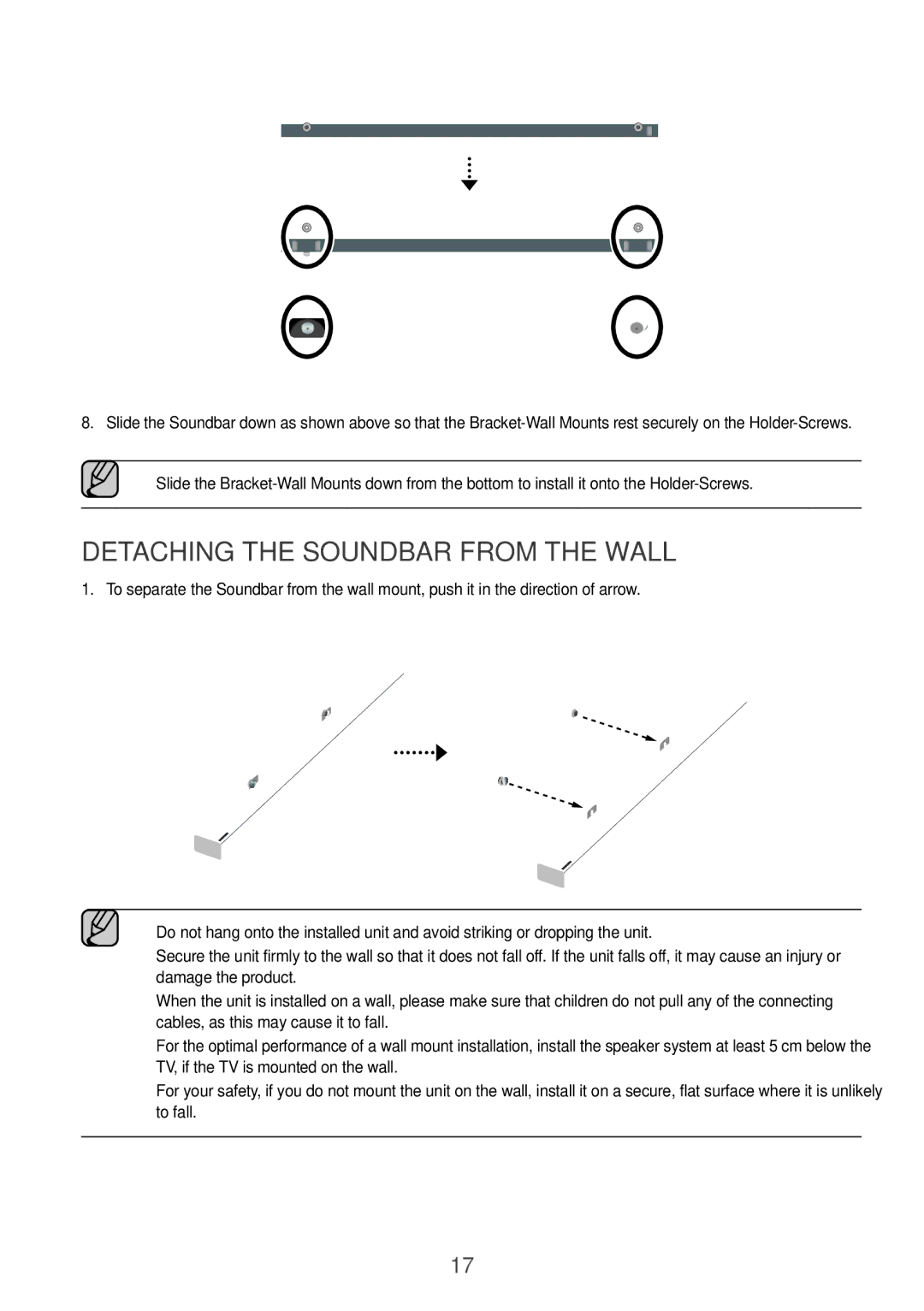 Samsung HW-K860/XE manual Detaching the Soundbar from the Wall 