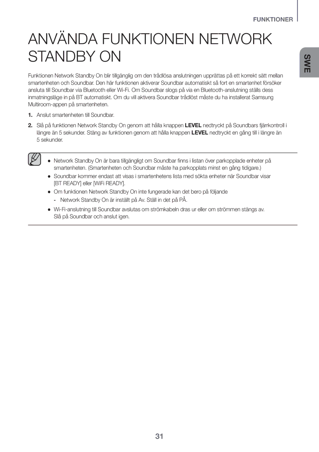 Samsung HW-K860/XE manual Använda funktionen Network Standby On 