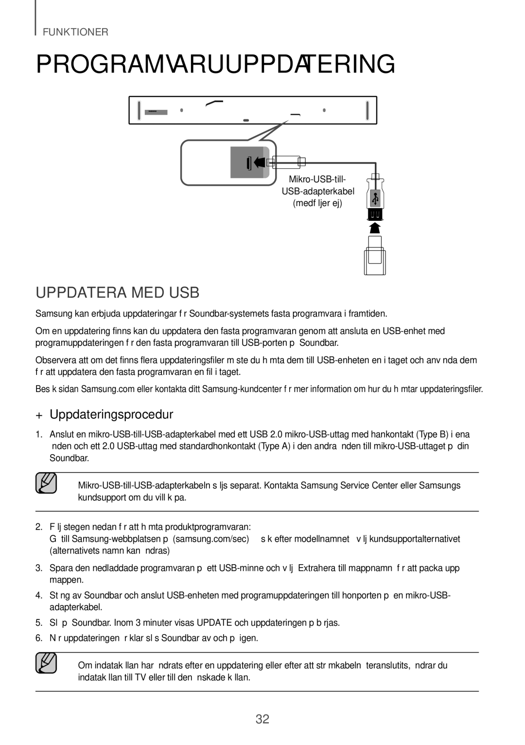 Samsung HW-K860/XE manual Programvaruuppdatering, Uppdatera med USB, ++Uppdateringsprocedur 