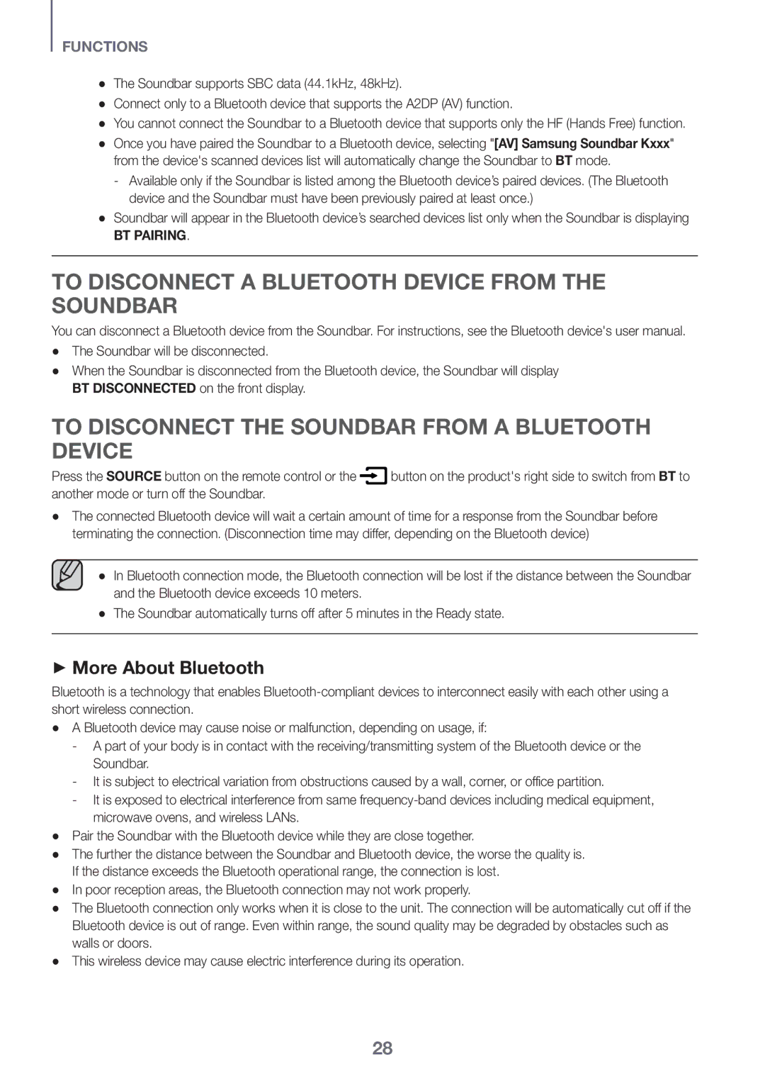 Samsung HW-K860/XE To disconnect a Bluetooth device from the Soundbar, To disconnect the Soundbar from a Bluetooth device 