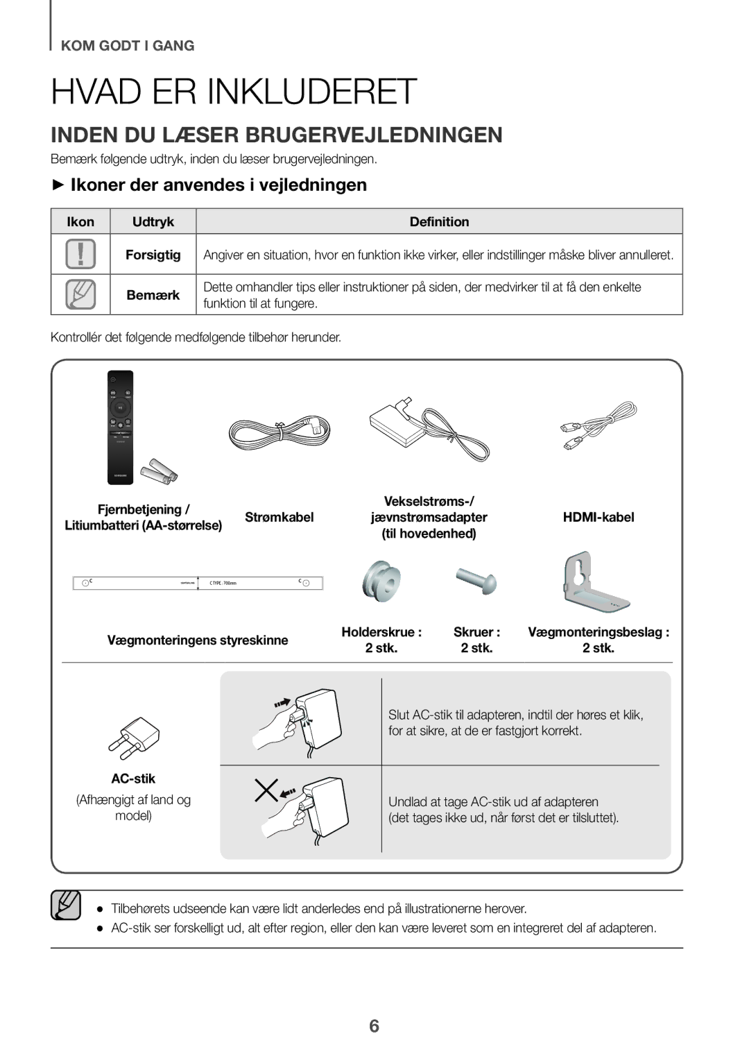 Samsung HW-K860/XE manual Hvad er inkluderet, Inden du læser brugervejledningen, ++Ikoner der anvendes i vejledningen 