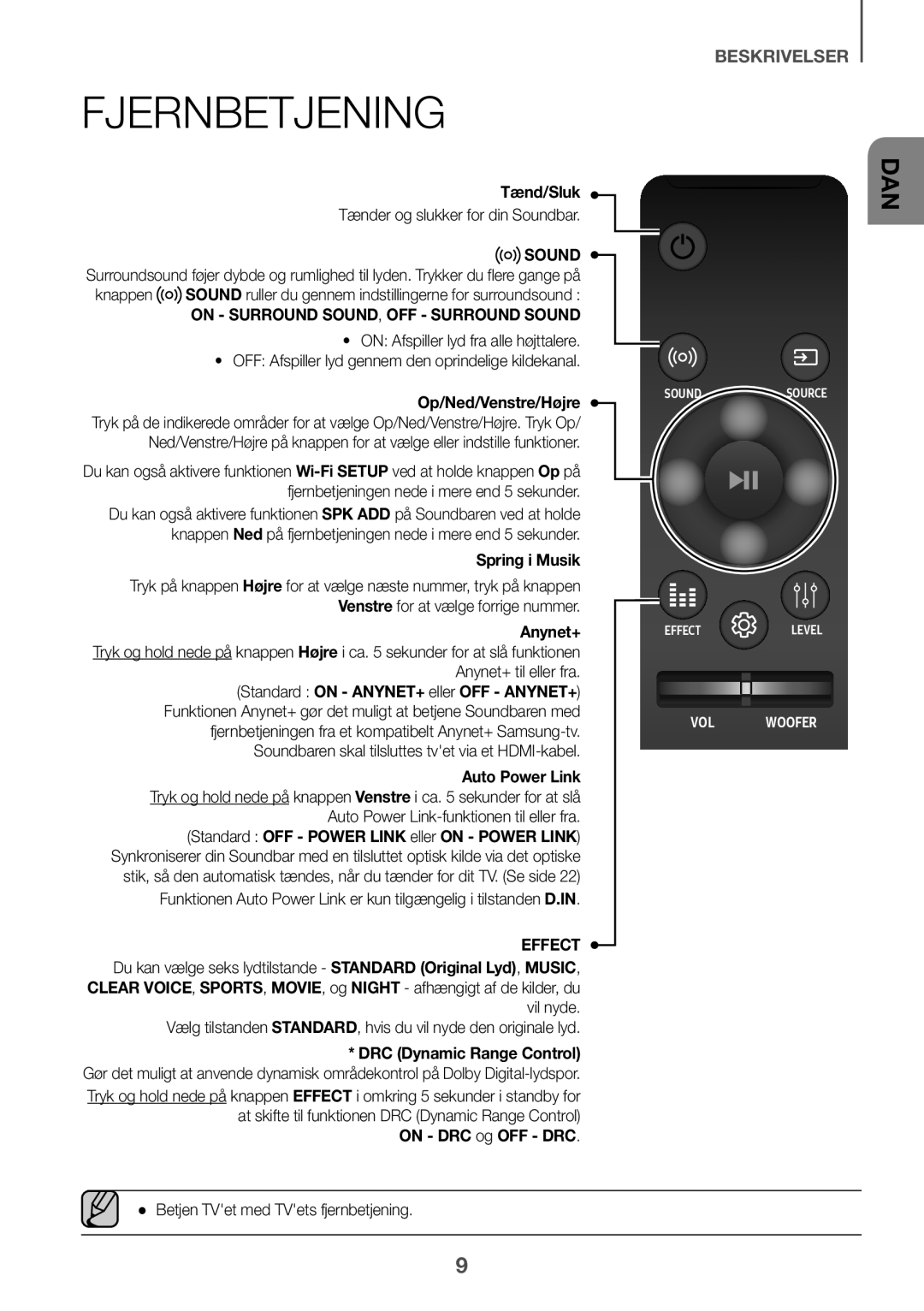 Samsung HW-K860/XE manual Fjernbetjening 