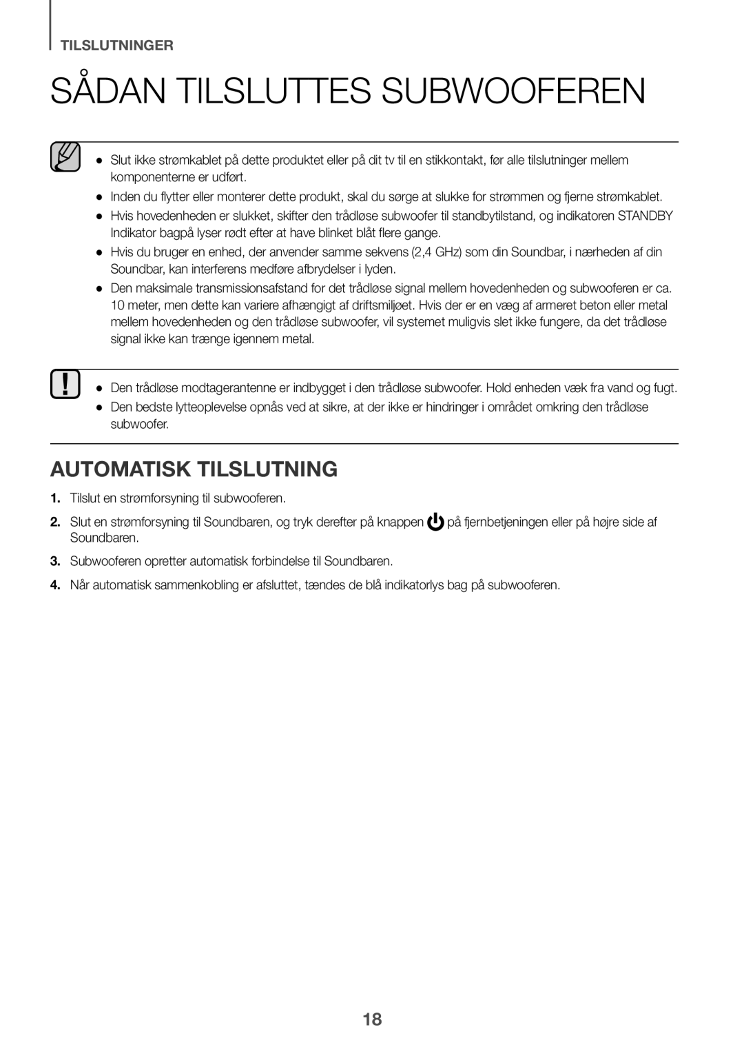 Samsung HW-K860/XE manual Sådan tilsluttes subwooferen, Automatisk Tilslutning, Subwoofer 