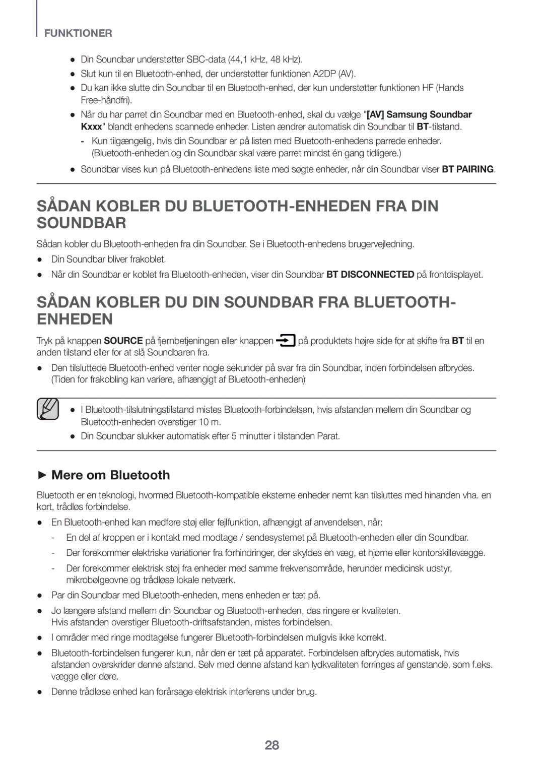 Samsung HW-K860/XE Sådan kobler du Bluetooth-enheden fra din Soundbar, Sådan kobler du din Soundbar fra Bluetooth- enheden 