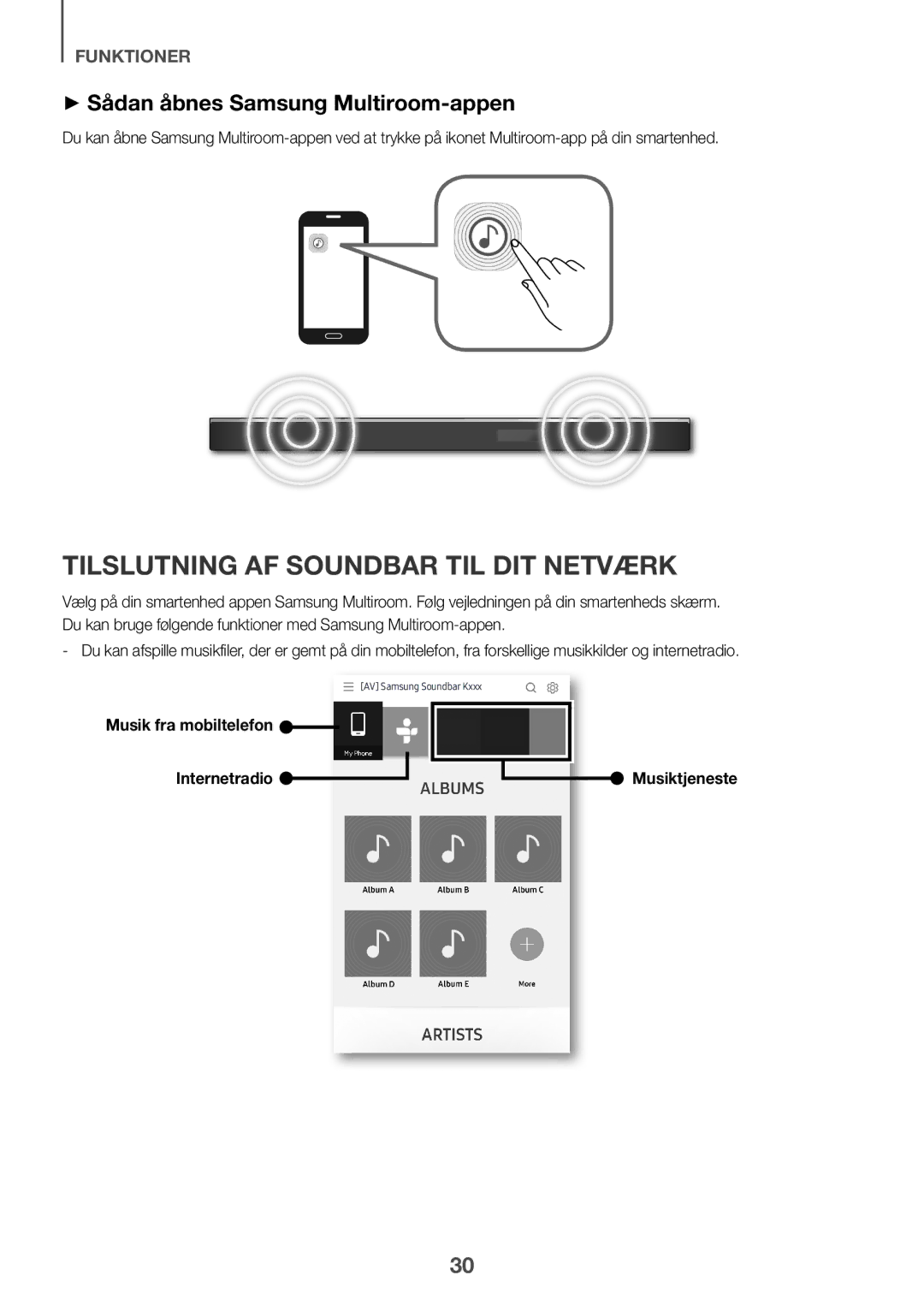 Samsung HW-K860/XE manual Tilslutning af Soundbar til dit netværk, ++Sådan åbnes Samsung Multiroom-appen 