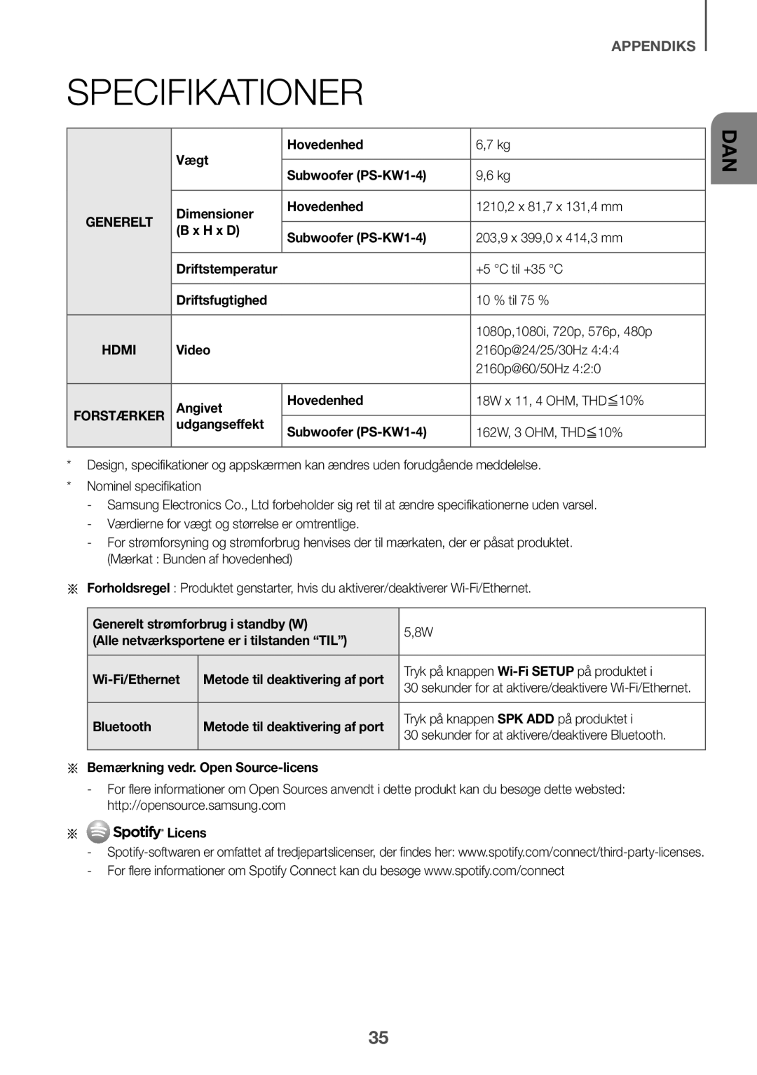 Samsung HW-K860/XE manual Specifikationer 