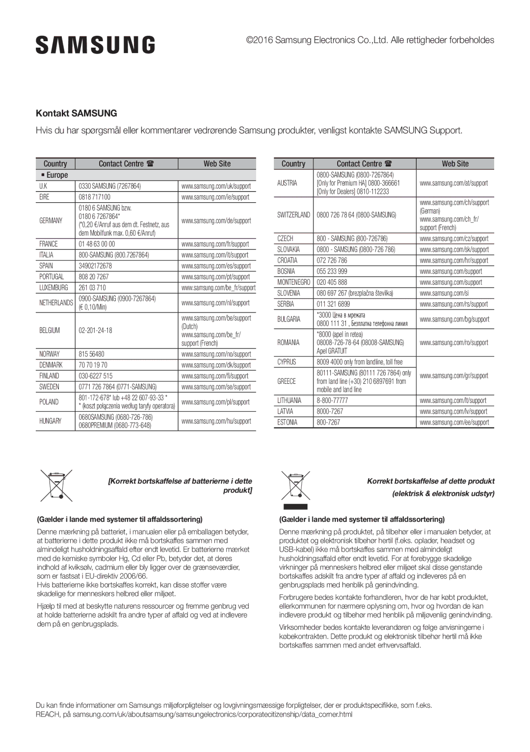 Samsung HW-K860/XE manual Kontakt Samsung 