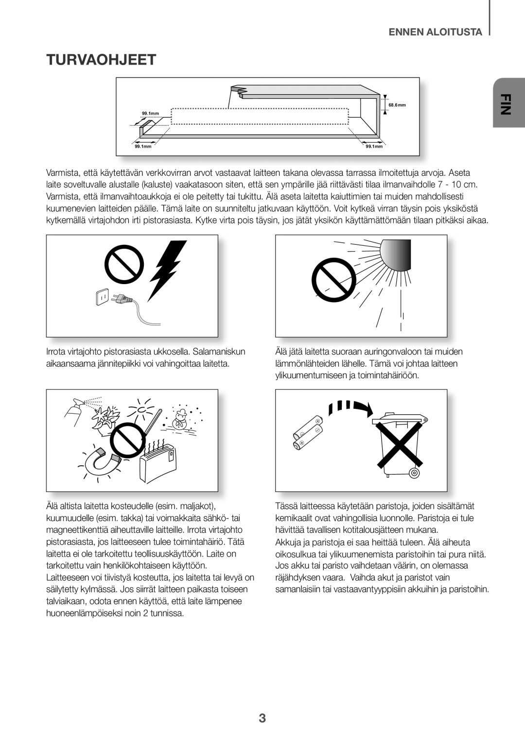 Samsung HW-K860/XE manual Turvaohjeet, Fin 