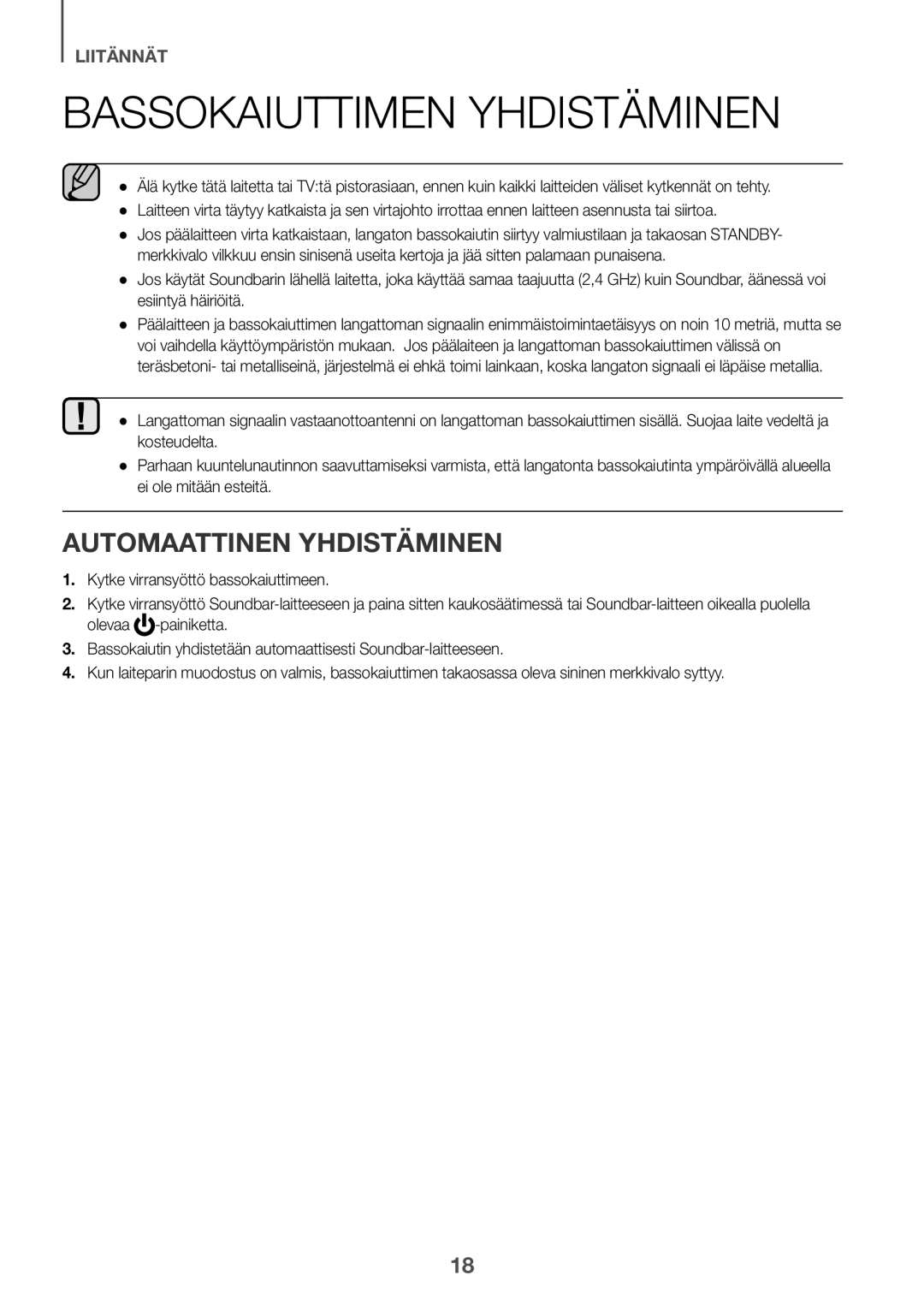 Samsung HW-K860/XE manual Bassokaiuttimen yhdistäminen, Automaattinen yhdistäminen 