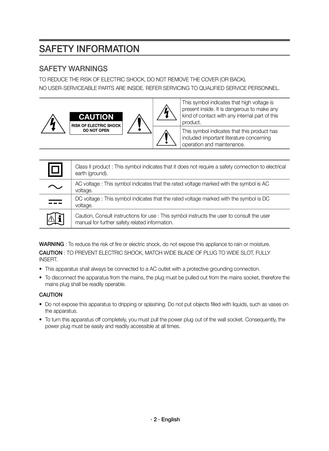 Samsung HW-K950/EN, HW-K950/ZF manual Safety Information, Safety Warnings 