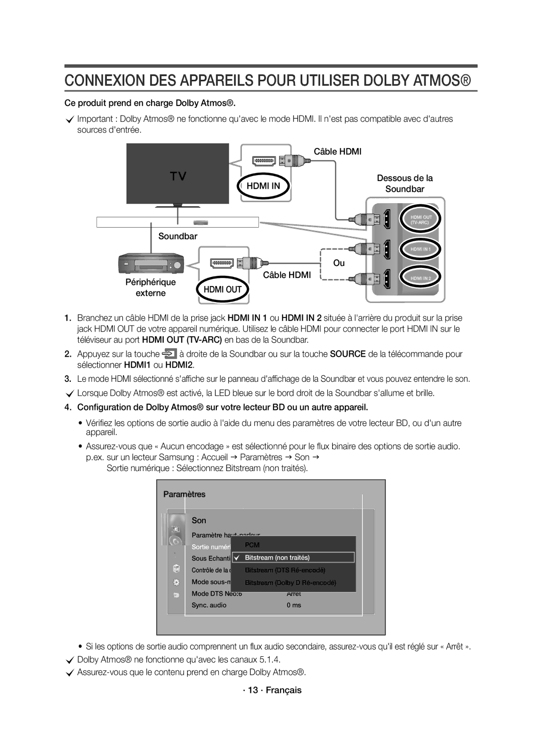 Samsung HW-K950/ZF, HW-K950/EN manual Connexion DES Appareils Pour Utiliser Dolby Atmos, Câble Hdmi 