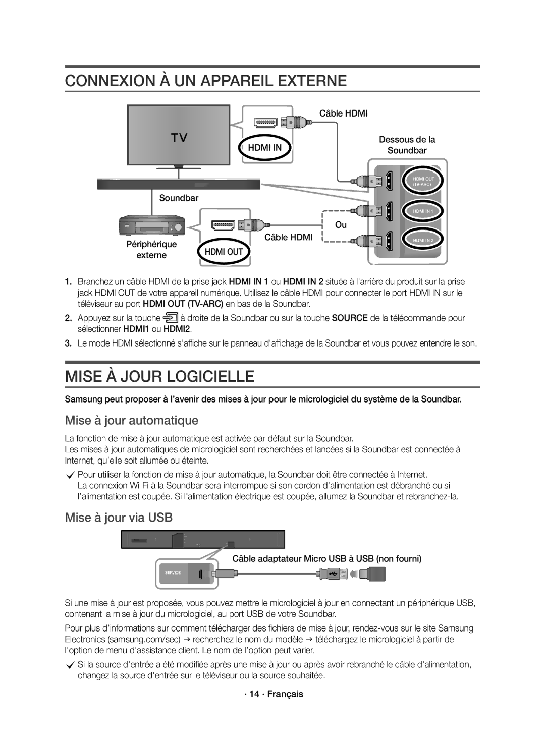 Samsung HW-K950/EN Connexion À UN Appareil Externe, Mise À Jour Logicielle, Mise à jour automatique, Mise à jour via USB 