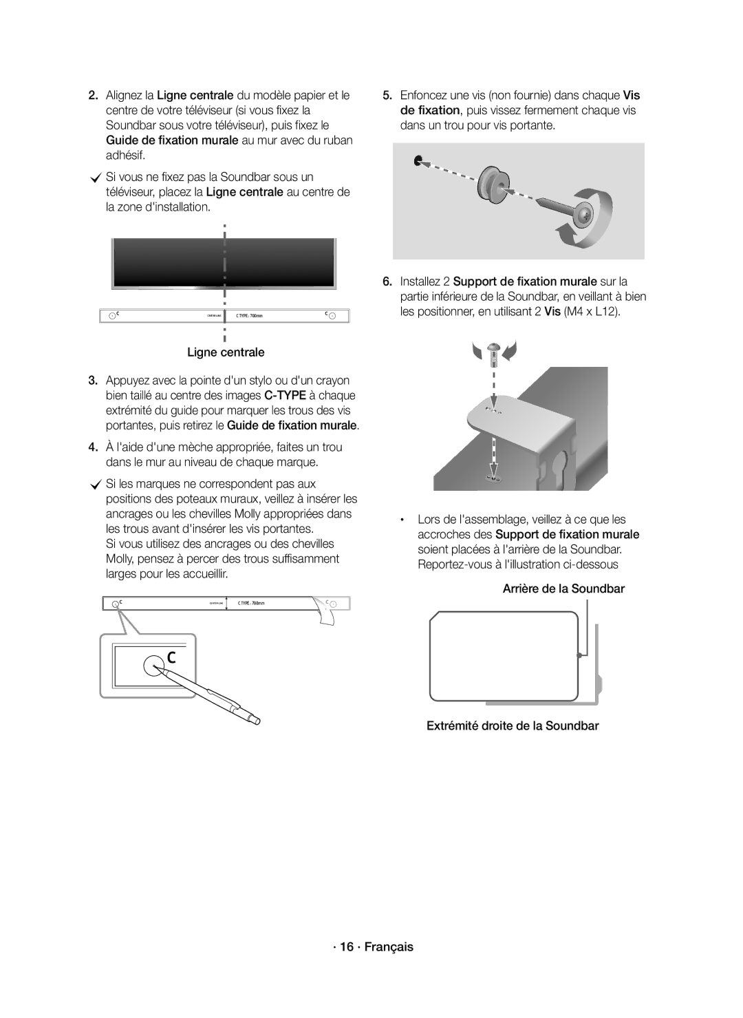 Samsung HW-K950/EN, HW-K950/ZF manual Ligne centrale, Si vous utilisez des ancrages ou des chevilles 