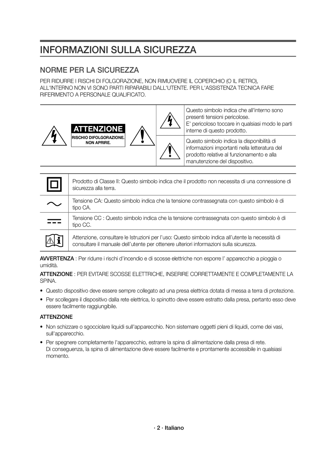 Samsung HW-K950/EN, HW-K950/ZF manual Informazioni Sulla Sicurezza, Attenzione 