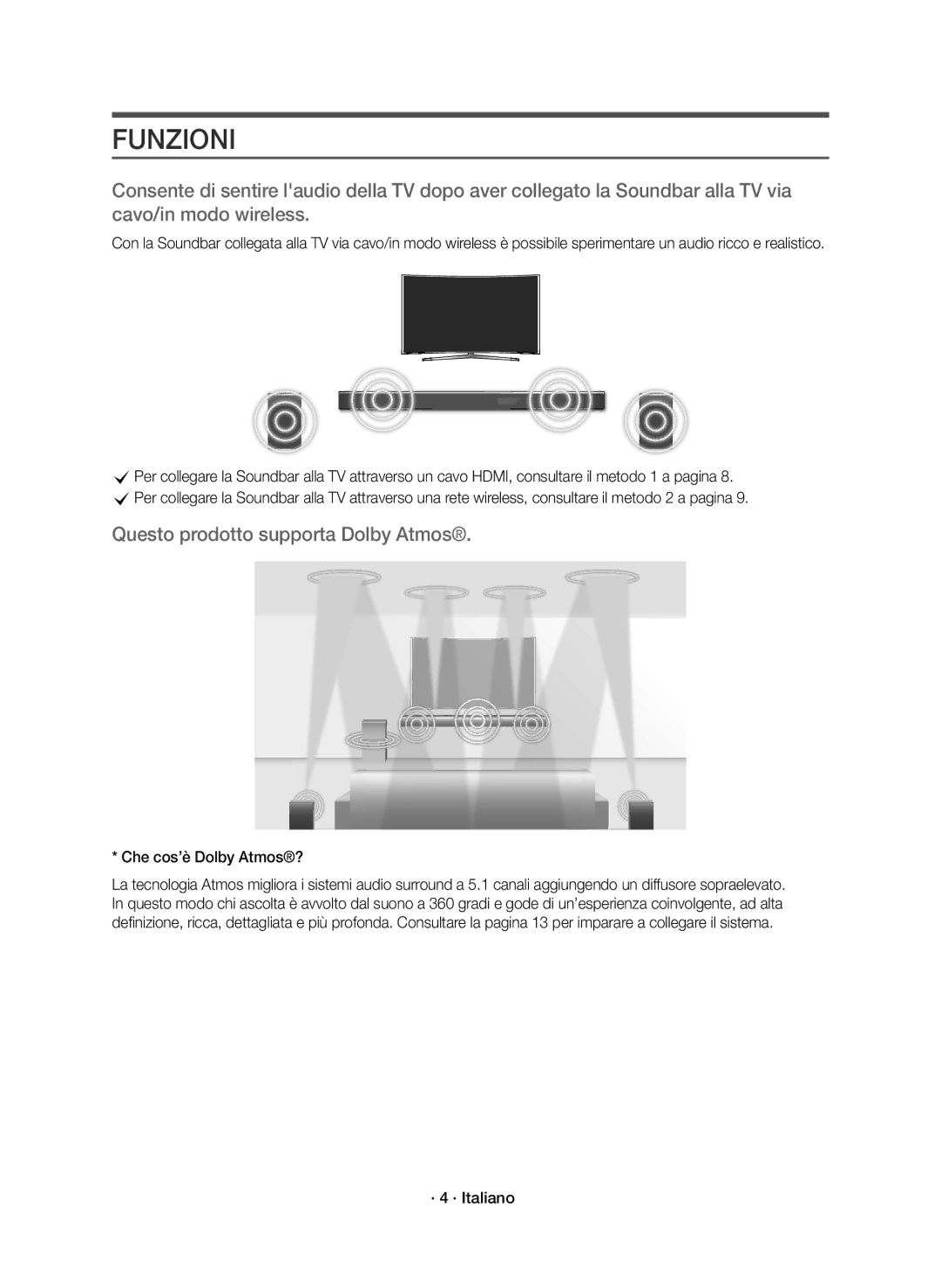 Samsung HW-K950/EN, HW-K950/ZF manual Funzioni, Che cos’è Dolby Atmos?, · 4 · Italiano 