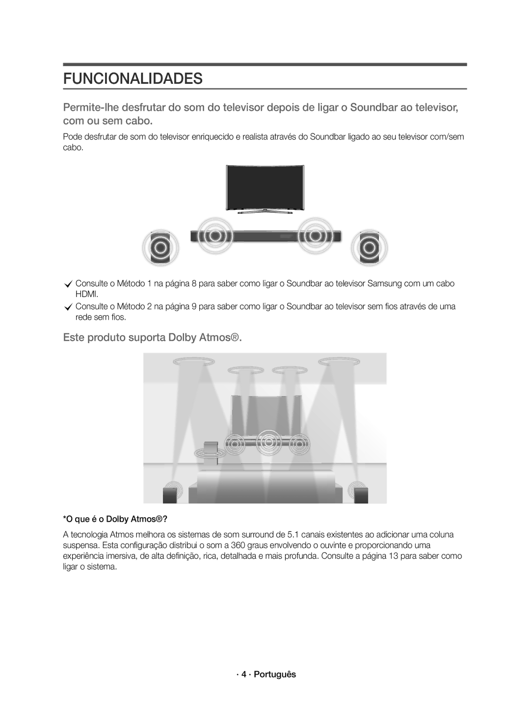 Samsung HW-K950/EN, HW-K950/ZF manual Funcionalidades, Este produto suporta Dolby Atmos 