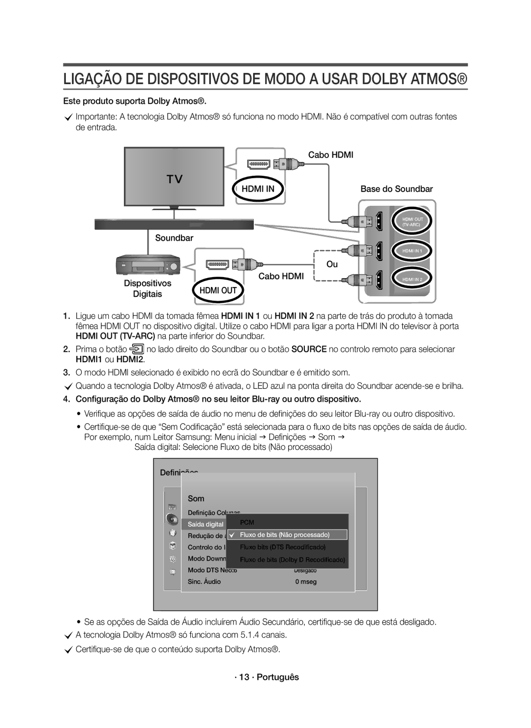 Samsung HW-K950/ZF, HW-K950/EN manual Ligação DE Dispositivos DE Modo a Usar Dolby Atmos, Digitais 