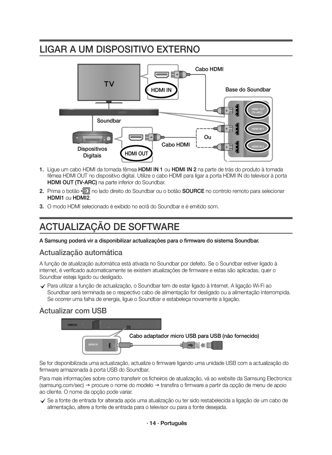 Samsung HW-K950/EN Ligar a UM Dispositivo Externo, Actualização DE Software, Actualização automática, Actualizar com USB 