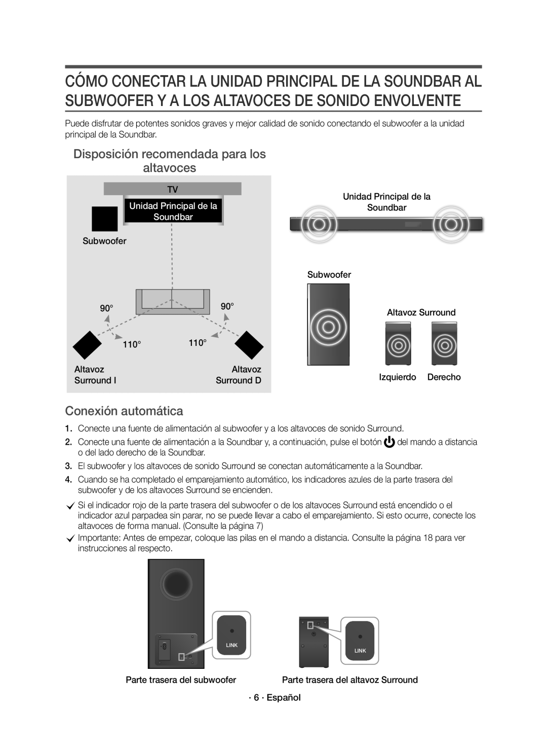 Samsung HW-K950/EN, HW-K950/ZF manual Disposición recomendada para los Altavoces, Conexión automática 