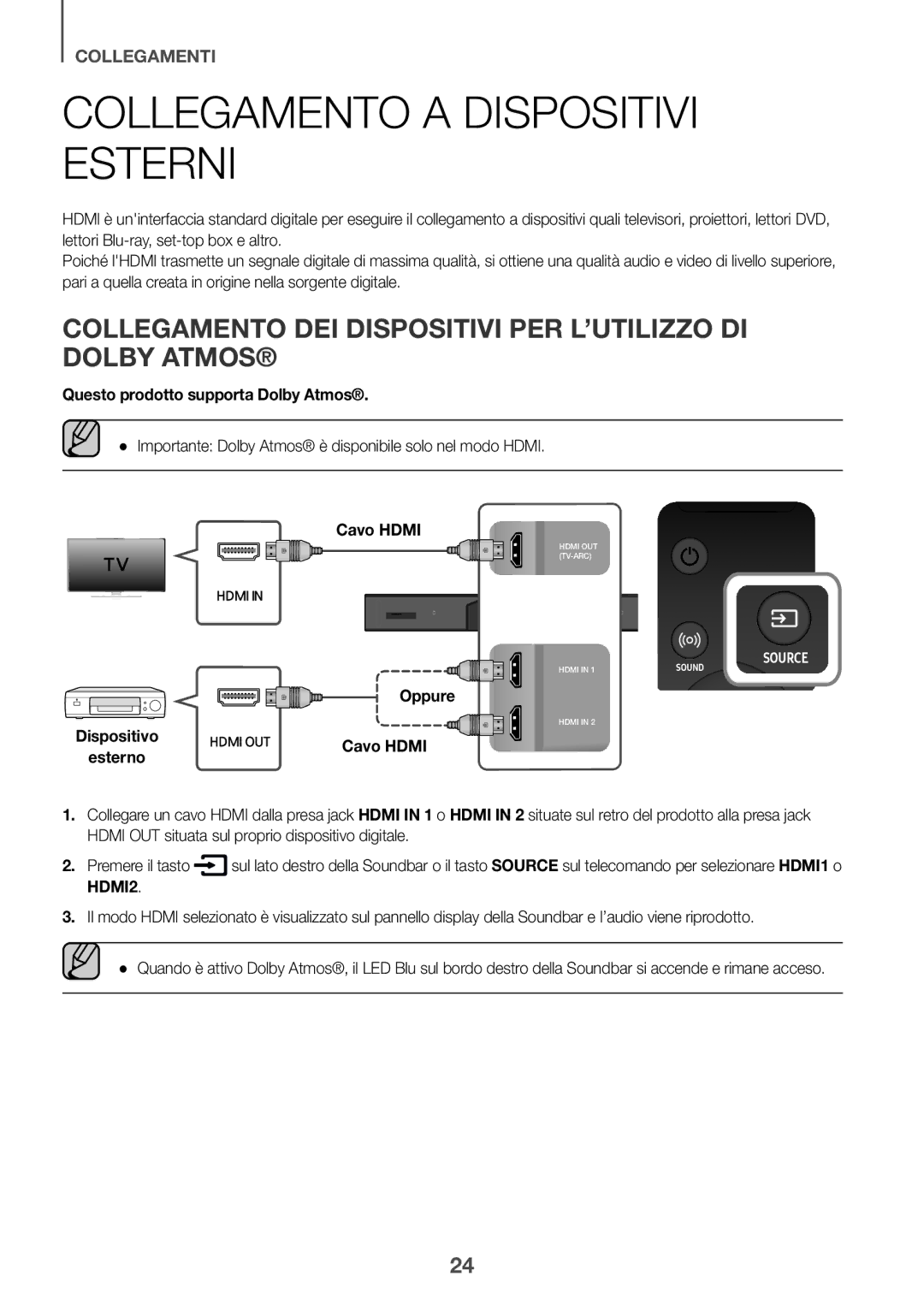 Samsung HW-K950/EN manual Collegamento a Dispositivi Esterni, Collegamento DEI Dispositivi PER L’UTILIZZO DI Dolby Atmos 