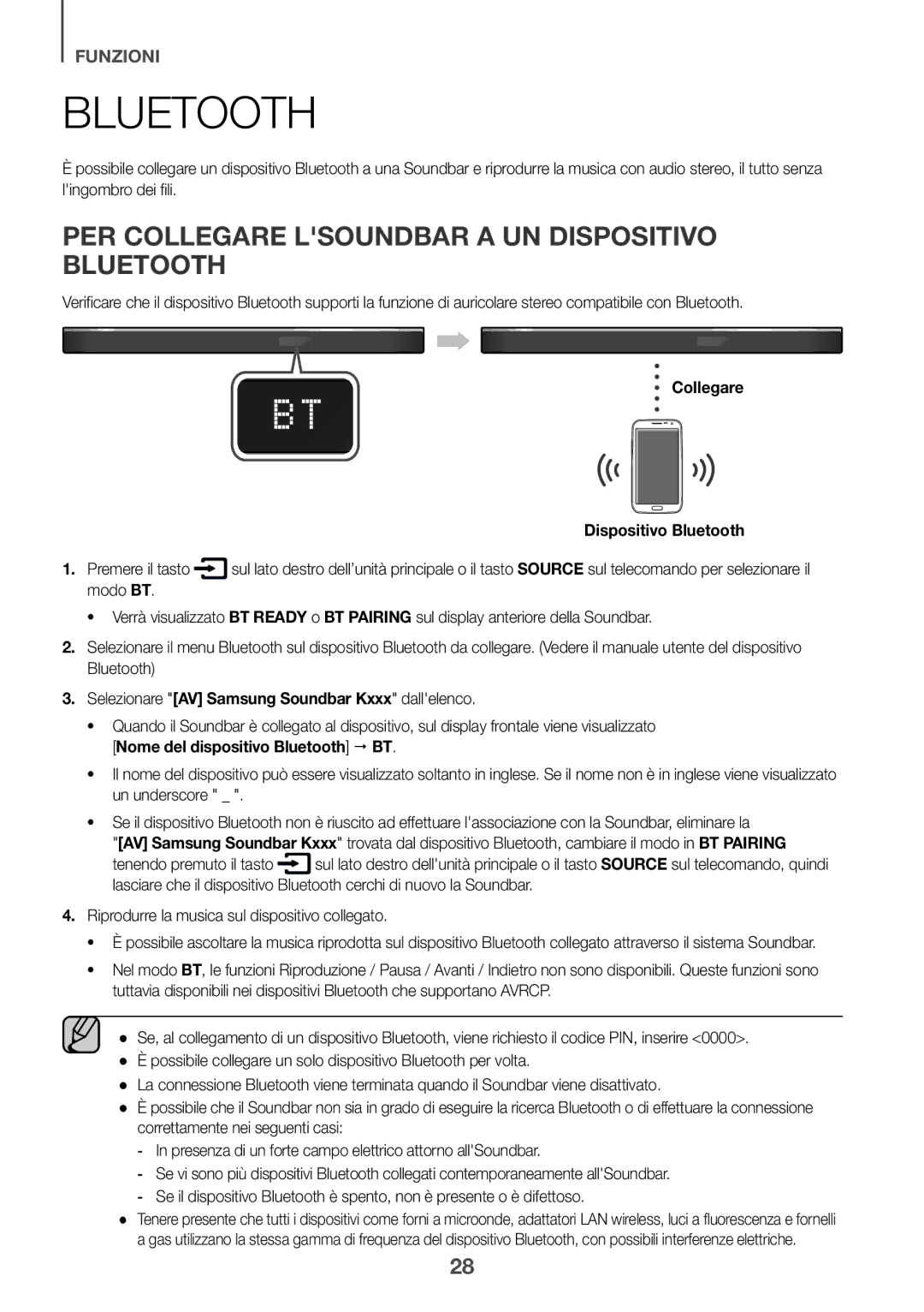 Samsung HW-K950/EN PER Collegare Lsoundbar a UN Dispositivo Bluetooth, Collegare Dispositivo Bluetooth Premere il tasto 