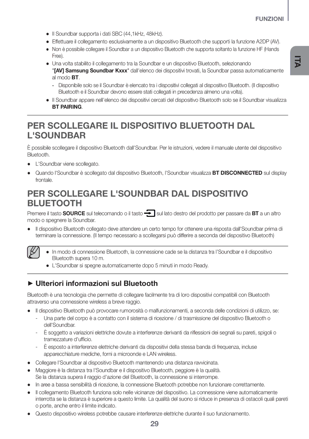 Samsung HW-K950/ZF manual PER Scollegare IL Dispositivo Bluetooth DAL Lsoundbar, ++Ulteriori informazioni sul Bluetooth 