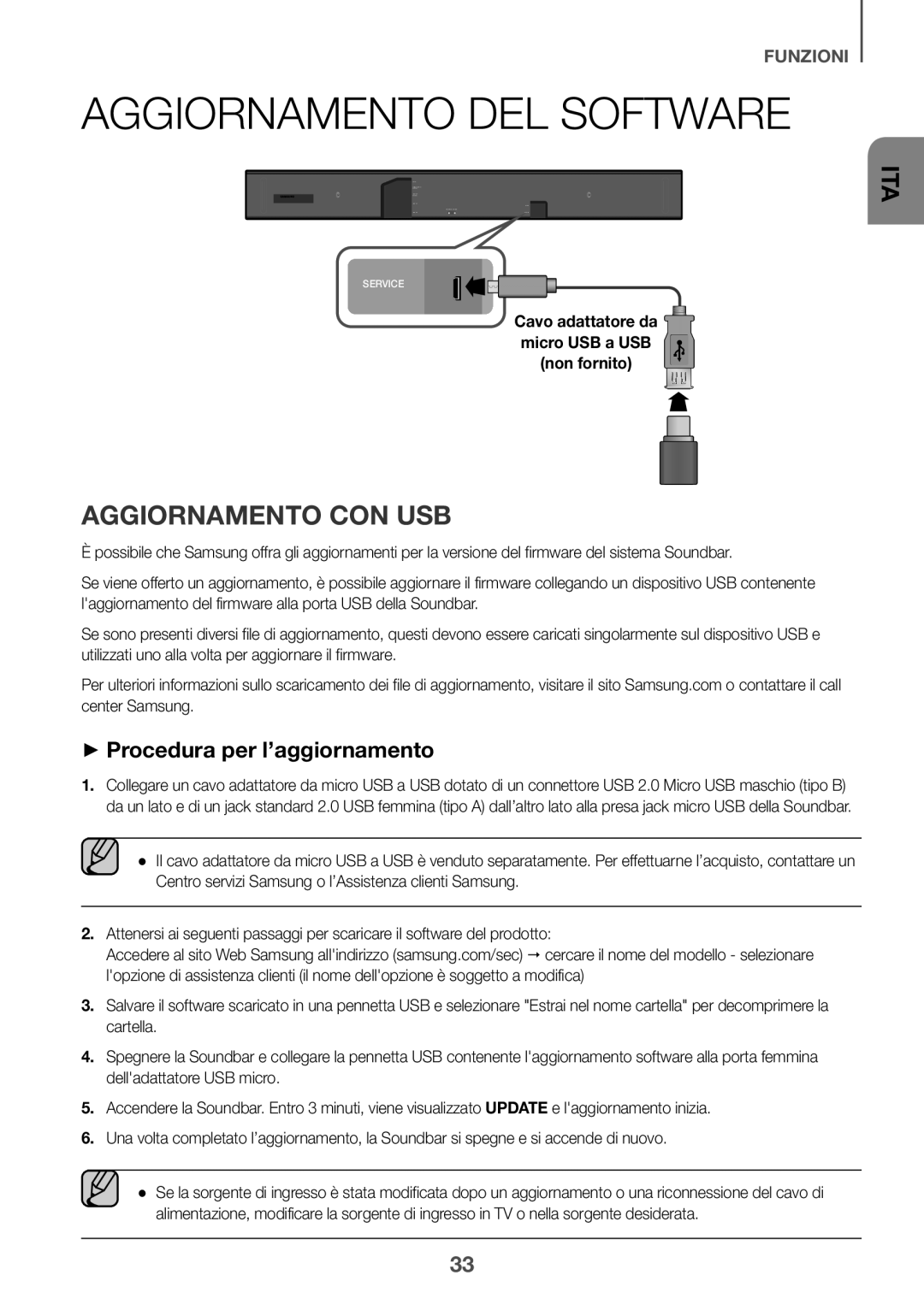 Samsung HW-K950/ZF, HW-K950/EN manual Aggiornamento DEL Software, Aggiornamento CON USB, ++Procedura per l’aggiornamento 