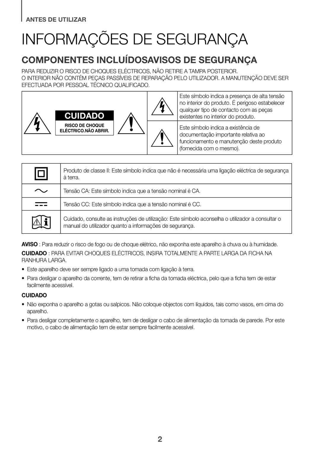 Samsung HW-K950/EN, HW-K950/ZF manual Informações DE Segurança, Componentes Incluídosavisos DE Segurança 