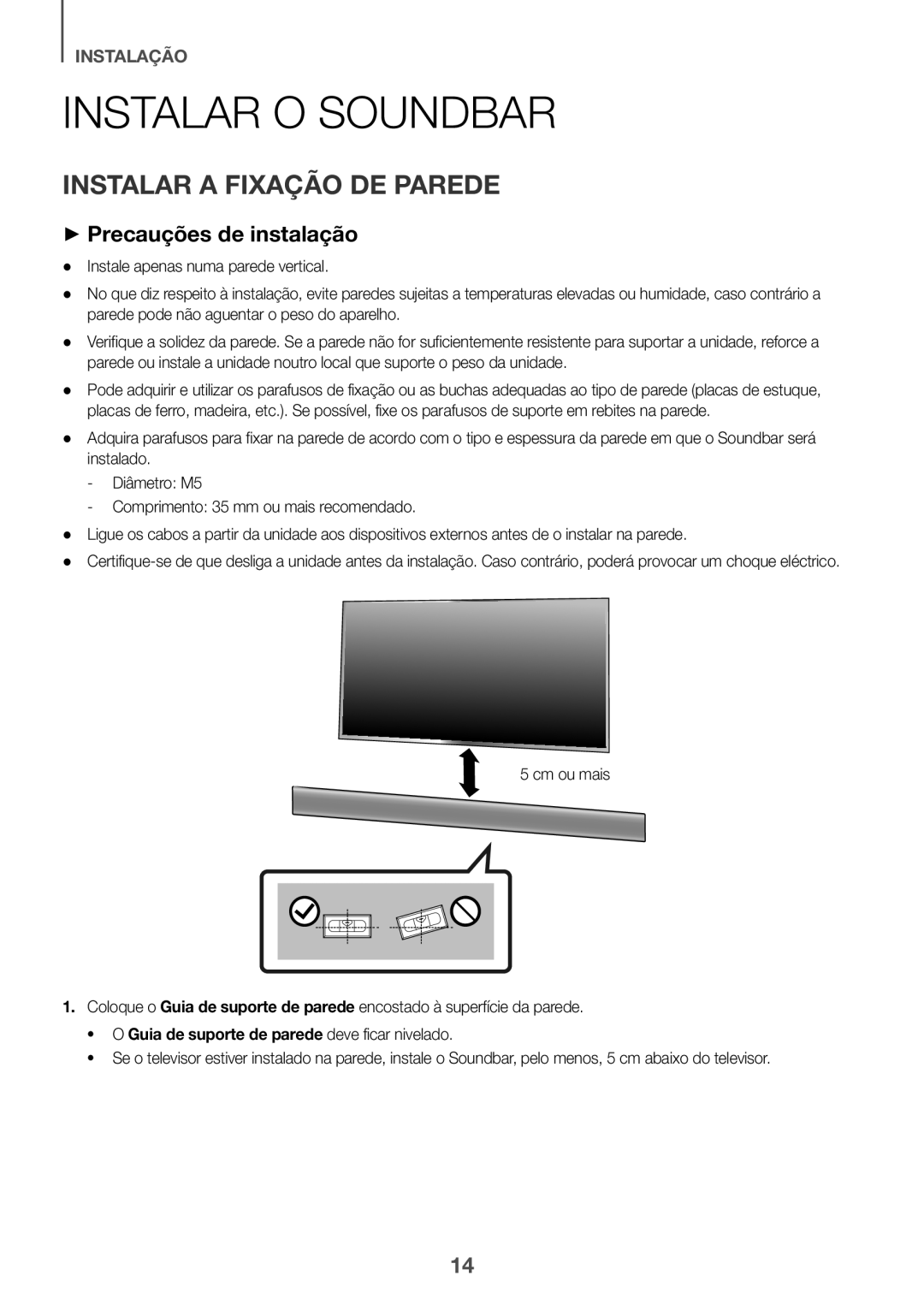 Samsung HW-K950/EN, HW-K950/ZF manual Instalar O Soundbar, Instalar a Fixação DE Parede, ++Precauções de instalação 