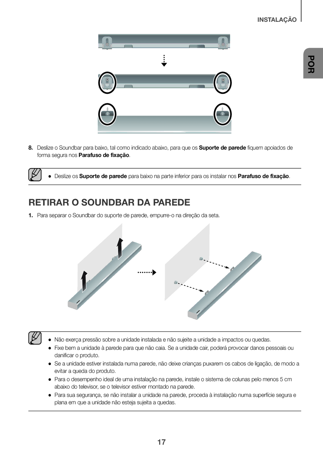 Samsung HW-K950/ZF, HW-K950/EN manual Retirar O Soundbar DA Parede 