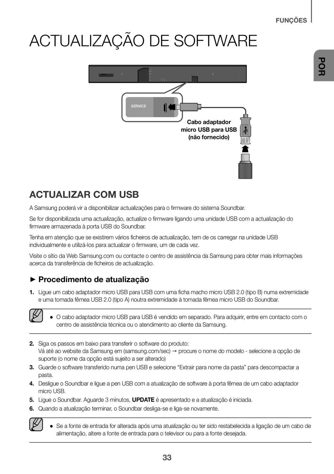 Samsung HW-K950/ZF, HW-K950/EN manual Actualização DE Software, Actualizar COM USB, ++Procedimento de atualização 