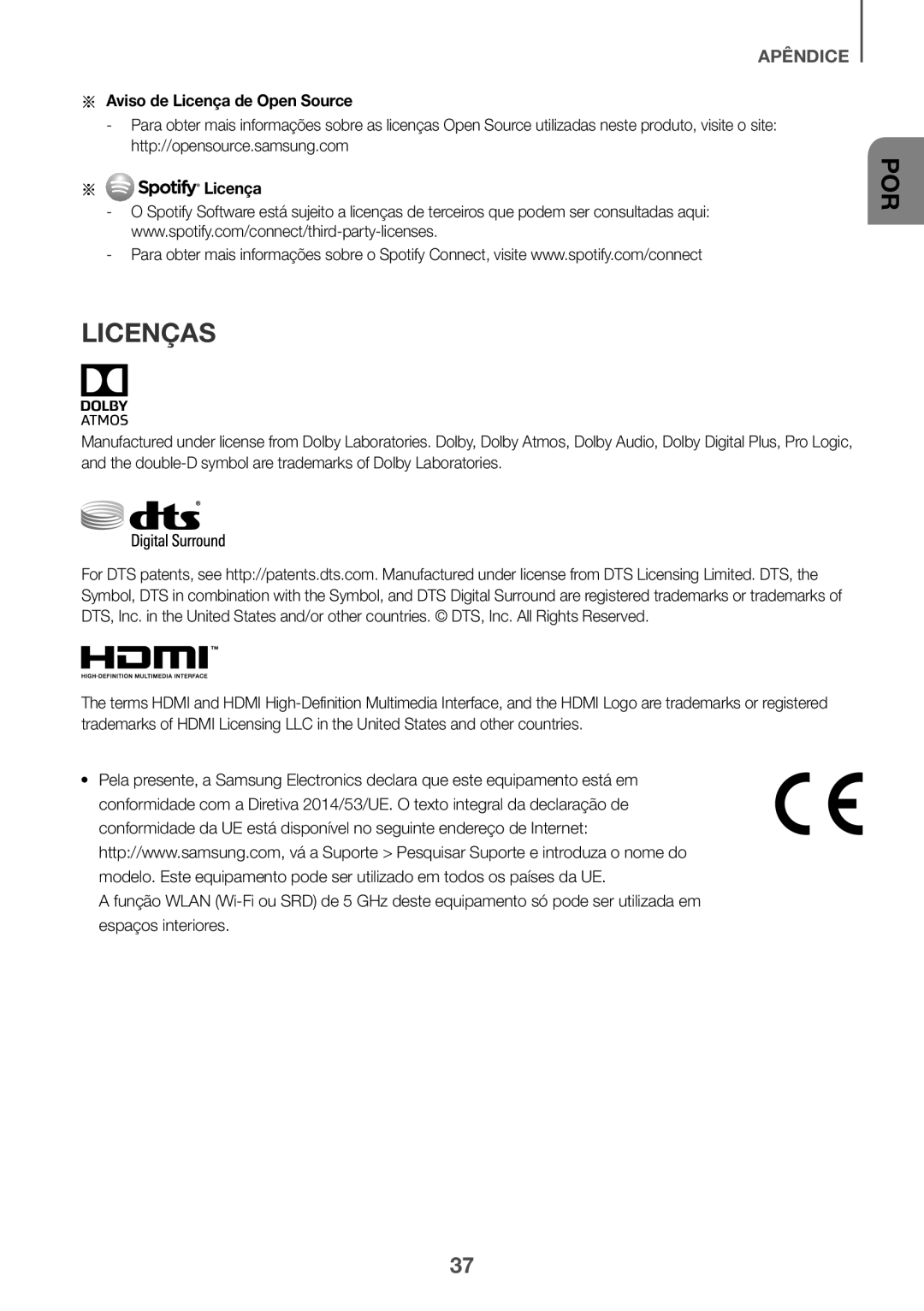 Samsung HW-K950/ZF, HW-K950/EN manual Licenças, Aa Aviso de Licença de Open Source 