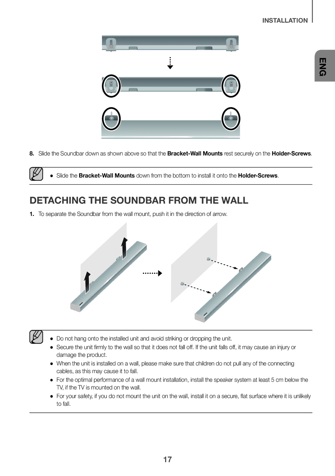 Samsung HW-K950/ZF, HW-K950/EN manual Detaching the Soundbar from the Wall 