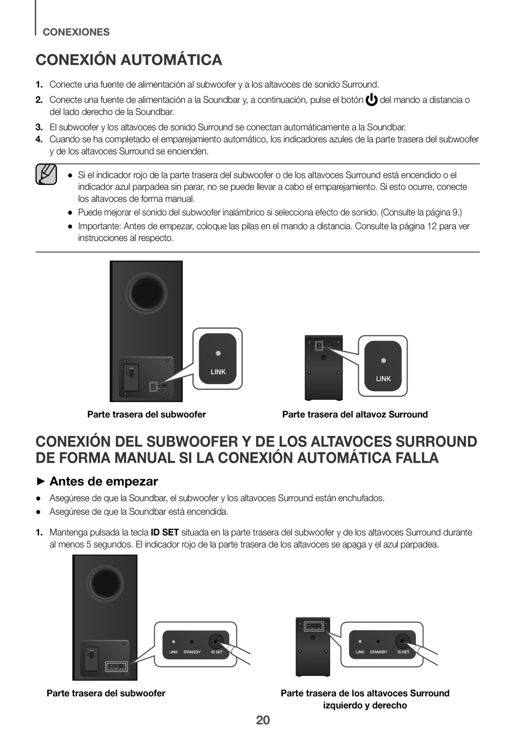 Samsung HW-K950/EN manual Conexión Automática, ++Antes de empezar, Instrucciones al respecto, Parte trasera del subwoofer 