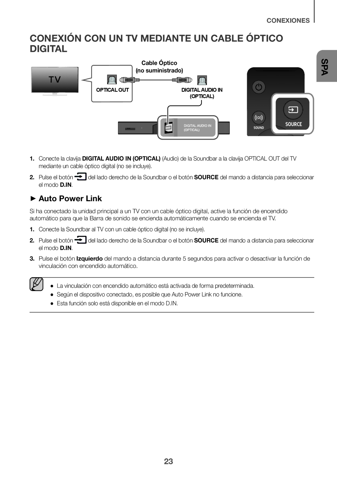 Samsung HW-K950/ZF, HW-K950/EN manual Conexión CON UN TV Mediante UN Cable Óptico Digital, Cable Óptico No suministrado 