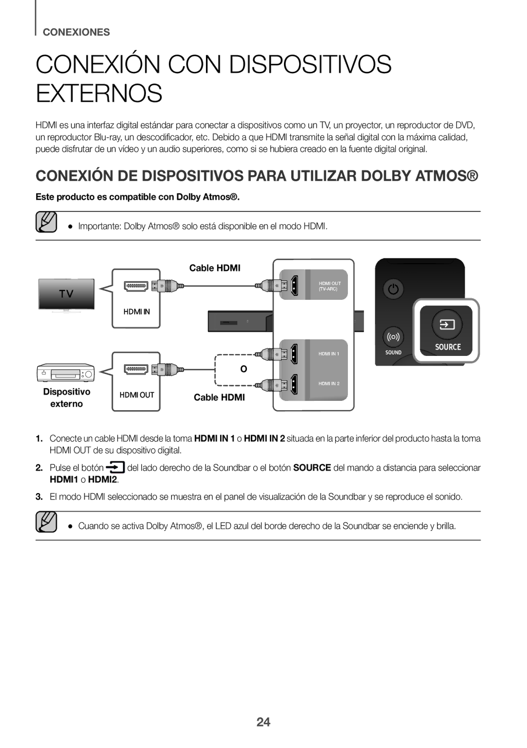 Samsung HW-K950/EN Conexión CON Dispositivos Externos, Conexión DE Dispositivos Para Utilizar Dolby Atmos, Cable Hdmi 