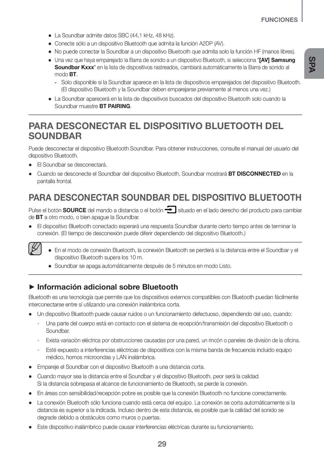 Samsung HW-K950/ZF manual Para Desconectar EL Dispositivo Bluetooth DEL Soundbar, ++Información adicional sobre Bluetooth 