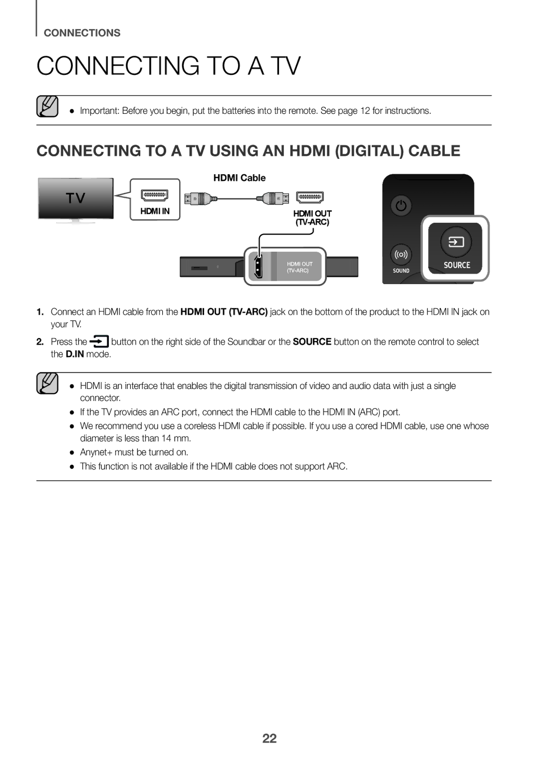 Samsung HW-K950/EN, HW-K950/ZF manual Connecting to a TV Using AN Hdmi Digital Cable, Hdmi Cable 