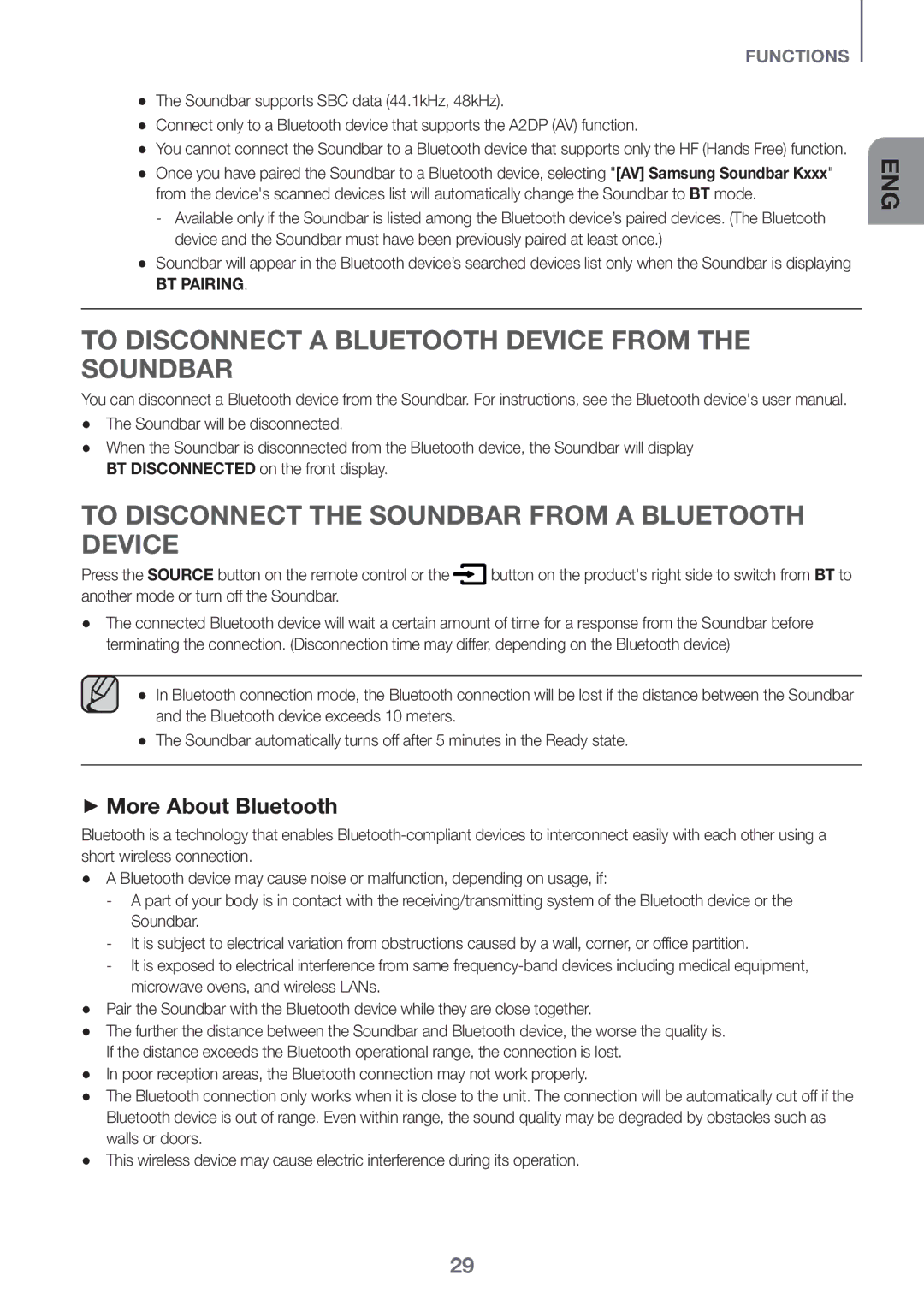 Samsung HW-K950/ZF To Disconnect a Bluetooth Device from the Soundbar, To Disconnect the Soundbar from a Bluetooth Device 