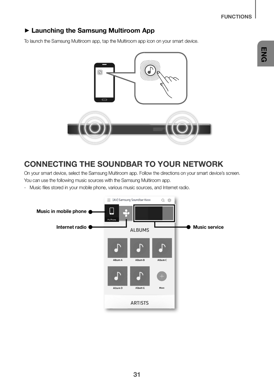 Samsung HW-K950/ZF, HW-K950/EN manual Connecting the Soundbar to Your Network, ++Launching the Samsung Multiroom App 