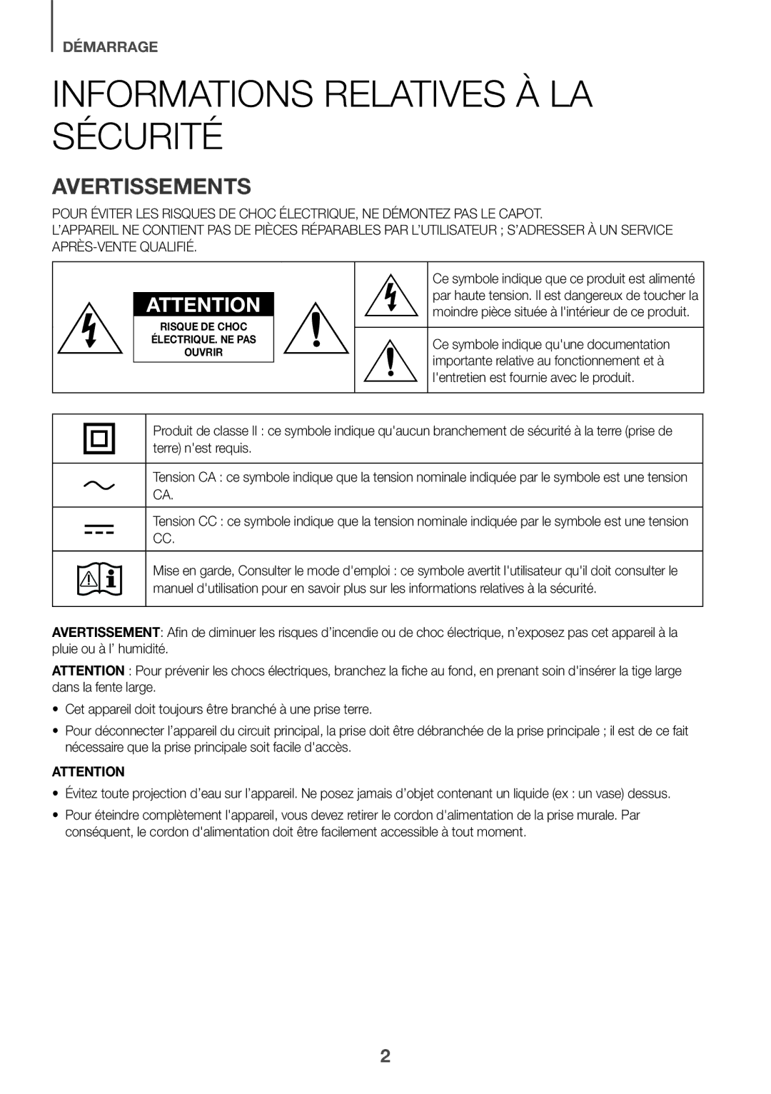 Samsung HW-K950/EN, HW-K950/ZF manual Informations Relatives À LA Sécurité, Avertissements 