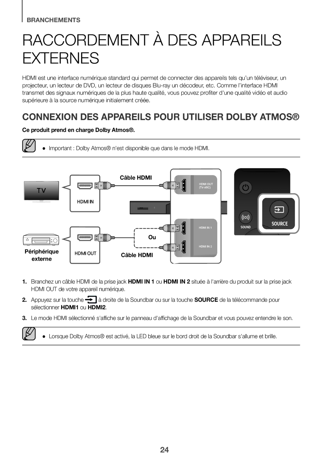 Samsung HW-K950/EN, HW-K950/ZF Raccordement À DES Appareils Externes, Connexion DES Appareils Pour Utiliser Dolby Atmos 