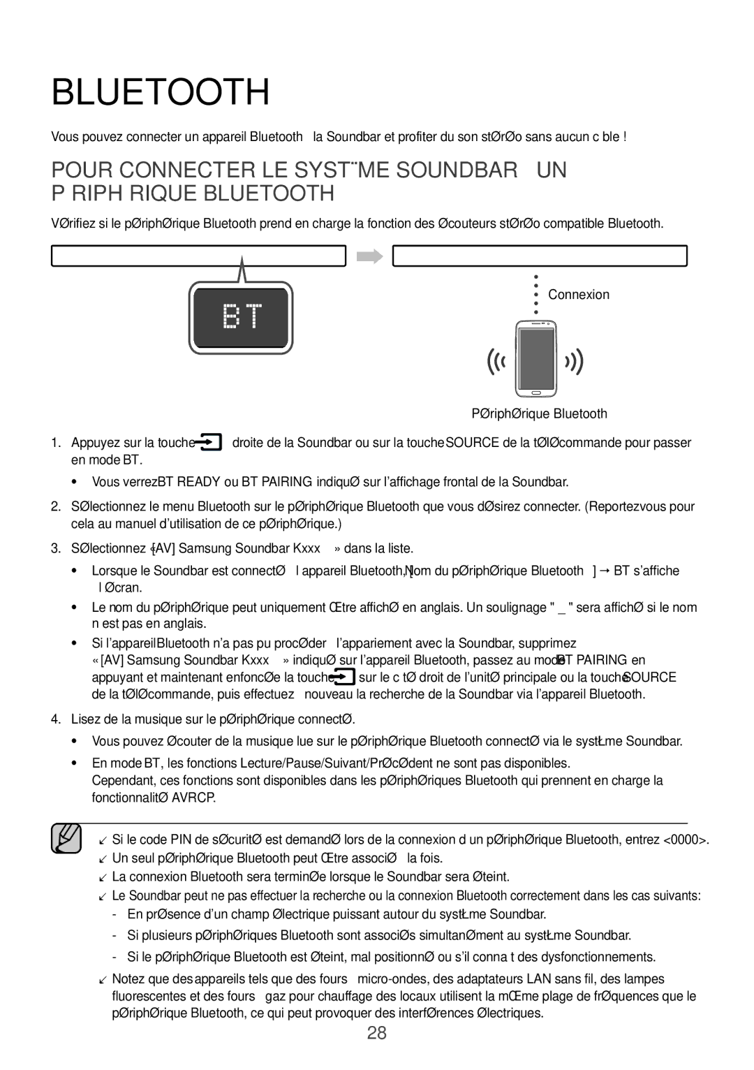 Samsung HW-K950/EN, HW-K950/ZF manual Connexion Périphérique Bluetooth Appuyez sur la touche, En mode BT 