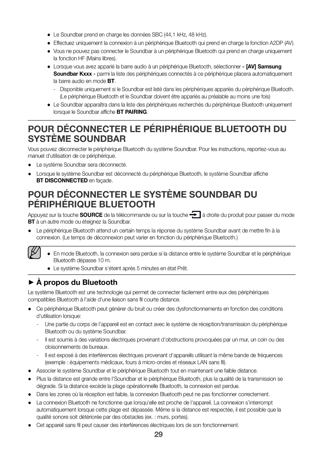 Samsung HW-K950/ZF, HW-K950/EN manual ++À propos du Bluetooth, BT à un autre mode ou éteignez la Soundbar 