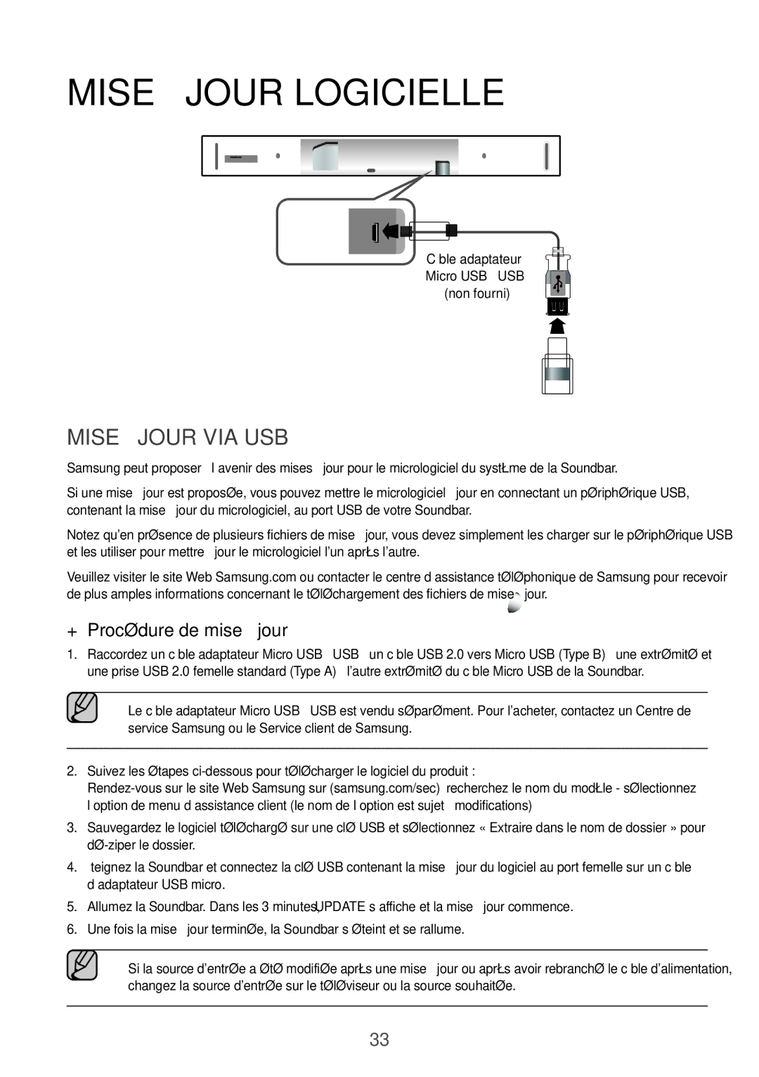 Samsung HW-K950/ZF, HW-K950/EN manual Mise À Jour Logicielle, Mise À Jour VIA USB, ++Procédure de mise à jour 