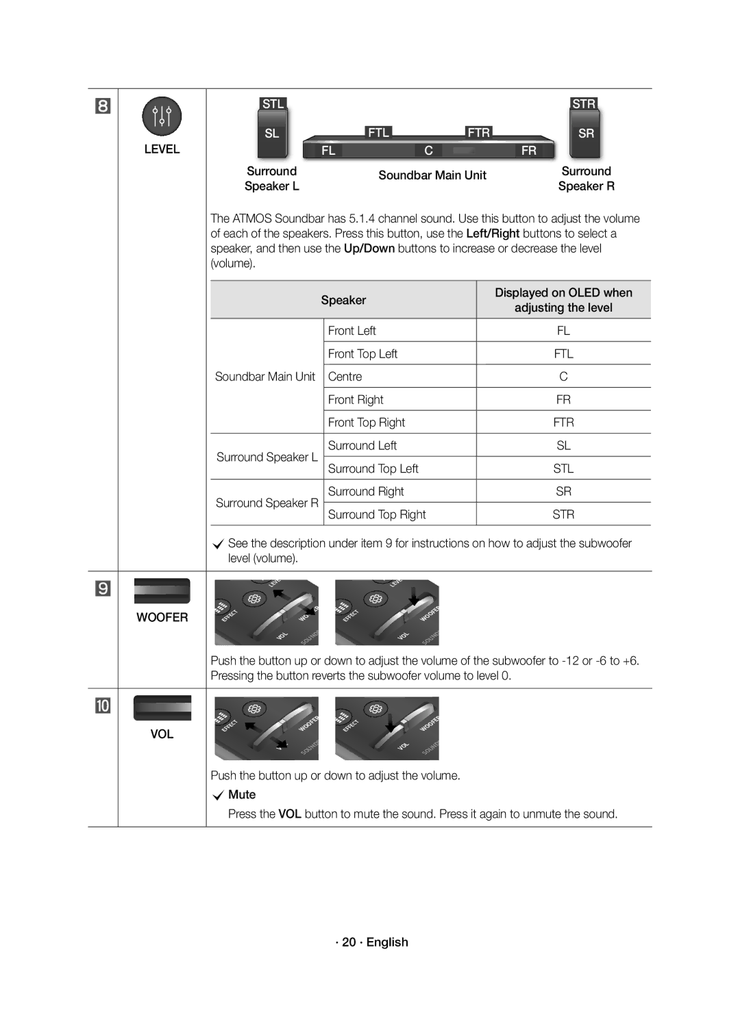 Samsung HW-K950/EN manual Level Woofer, Vol 