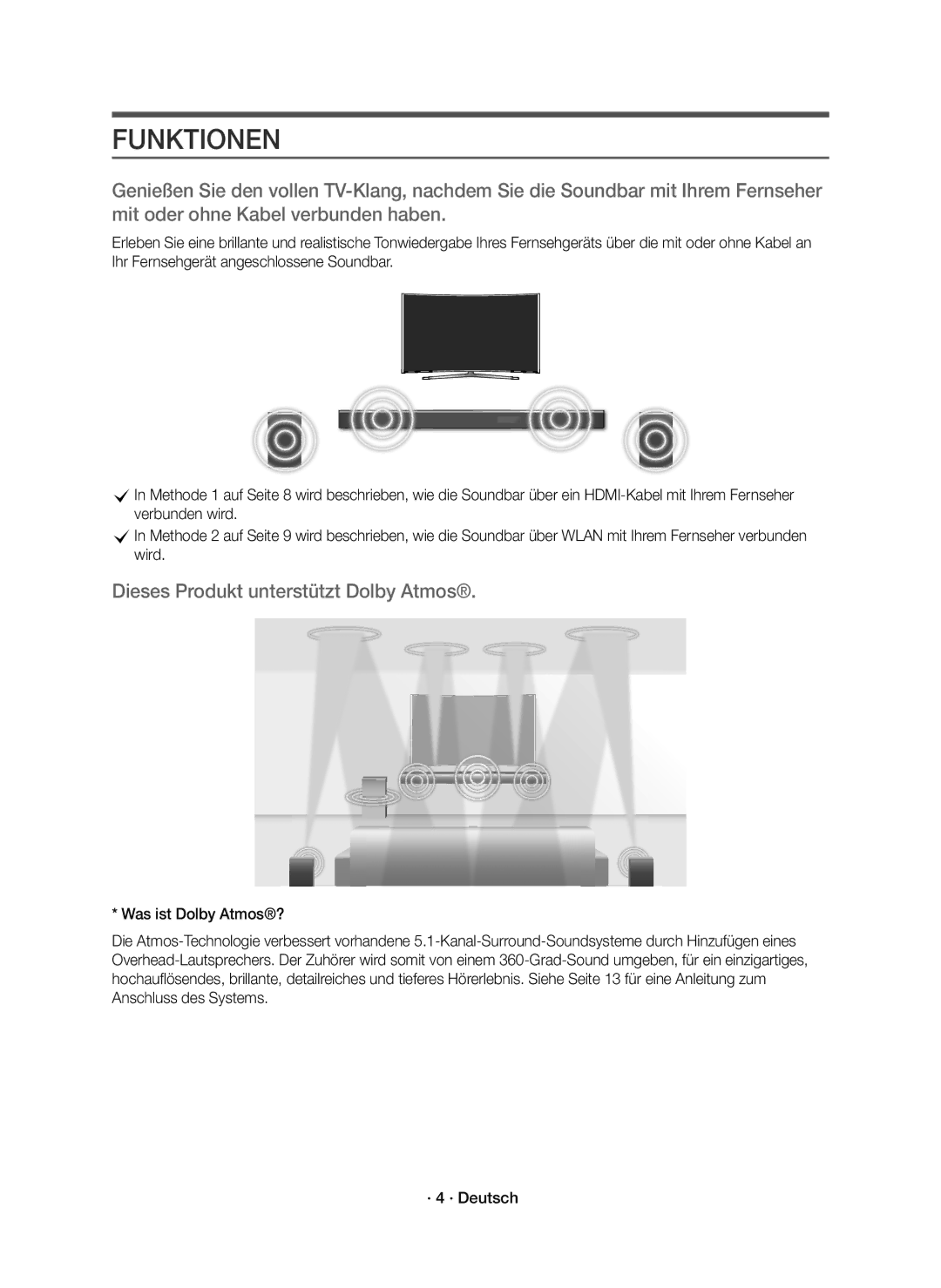 Samsung HW-K950/EN manual Funktionen, Dieses Produkt unterstützt Dolby Atmos 