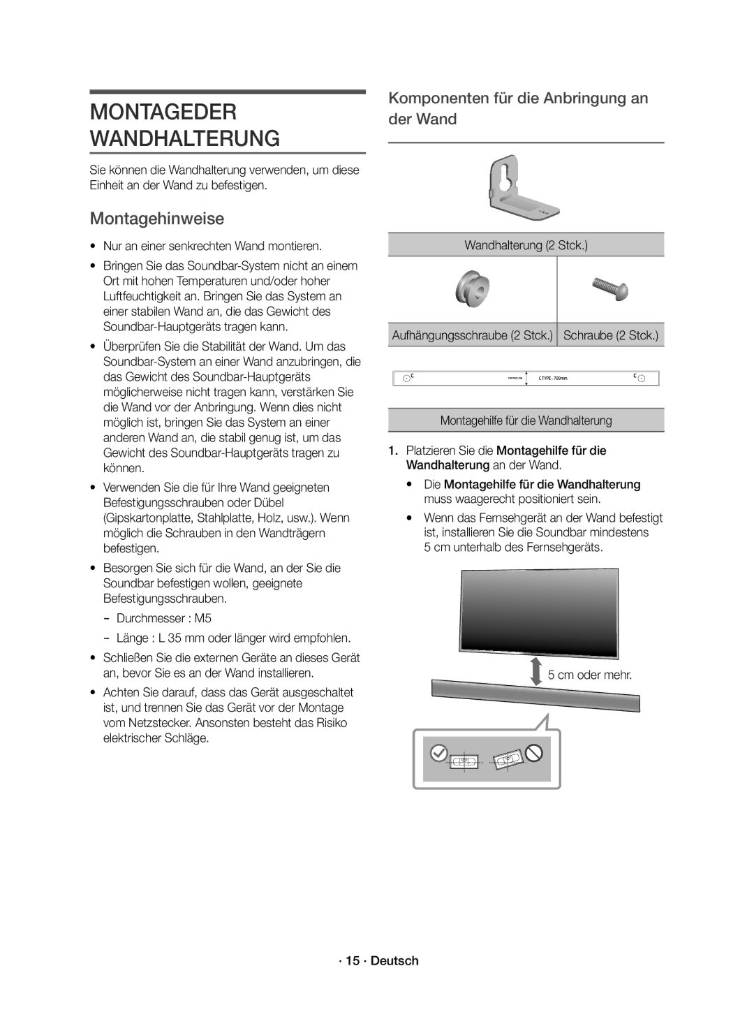 Samsung HW-K950/EN manual Montagehinweise, Nur an einer senkrechten Wand montieren, Wandhalterung 2 Stck 