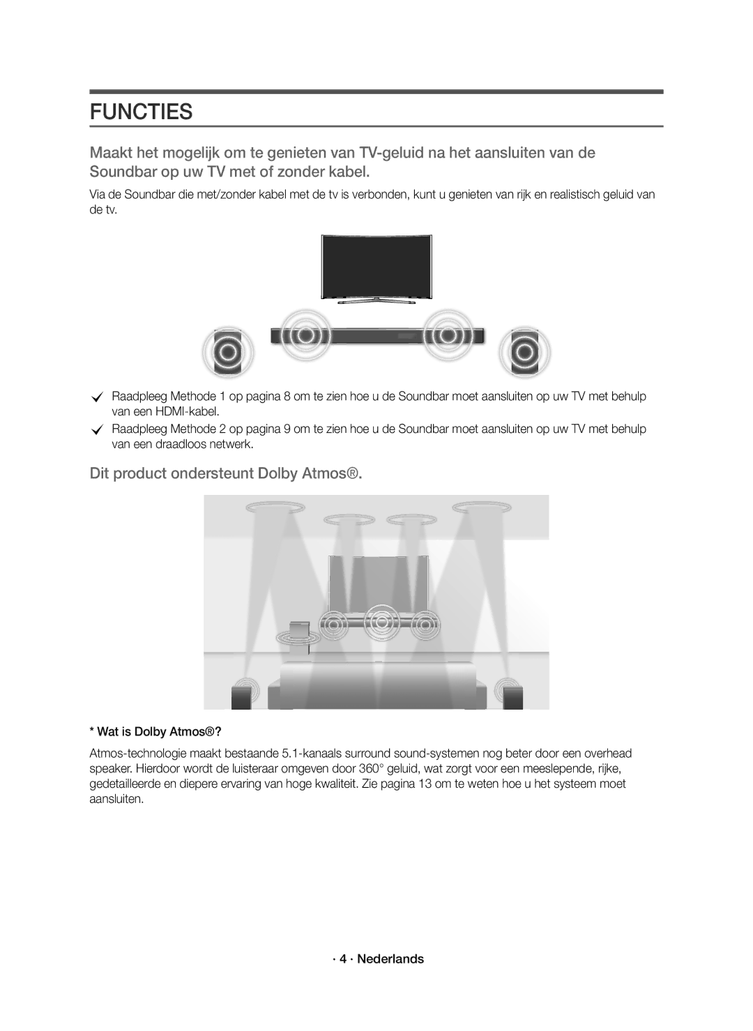 Samsung HW-K950/EN manual Functies, Dit product ondersteunt Dolby Atmos 